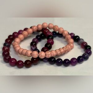 Elegant Pink and Purple Beaded Bracelet Set